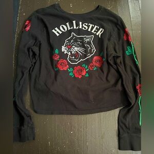 Hollister Black Long Sleeve with Red Rose Design